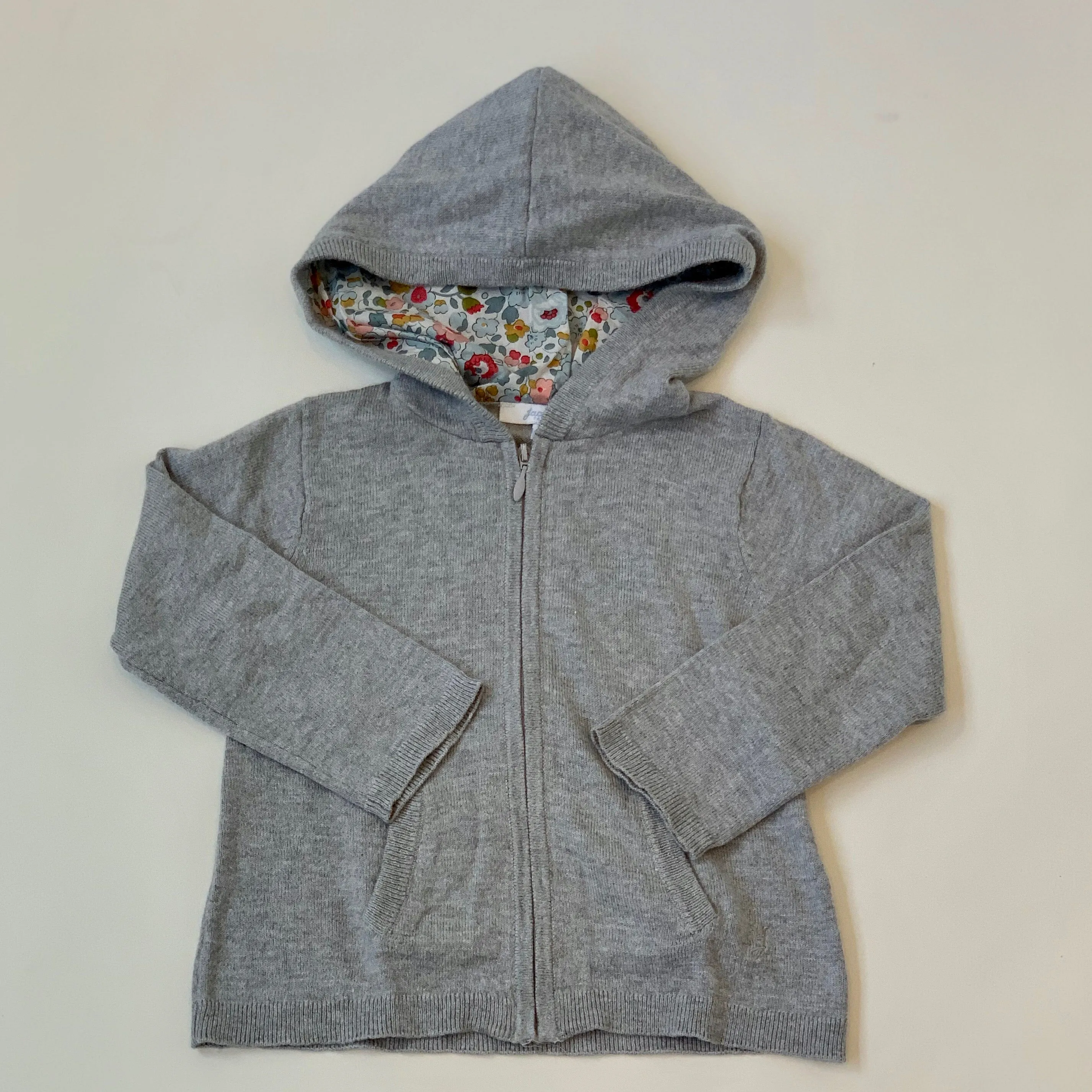 Jacadi Grey Cotton Sweater With Liberty Print Hood: 2 Years