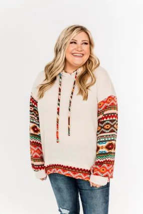 Life Is Beautiful Aztec Knit Hoodie- Light Taupe