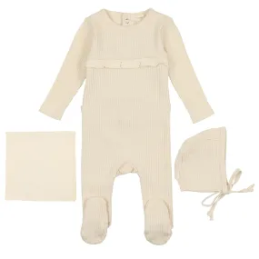 Lil Legs Cream Ruffle Ribbed Layette Set