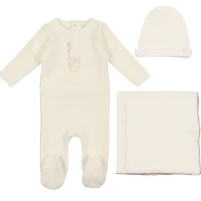 Lilette White Velour Bunny Layette Set- Flower