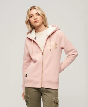 Luxe Metallic Logo Zip Hoodie | Vintage Blush Pink