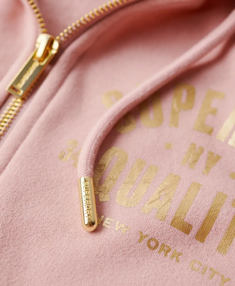 Luxe Metallic Logo Zip Hoodie | Vintage Blush Pink