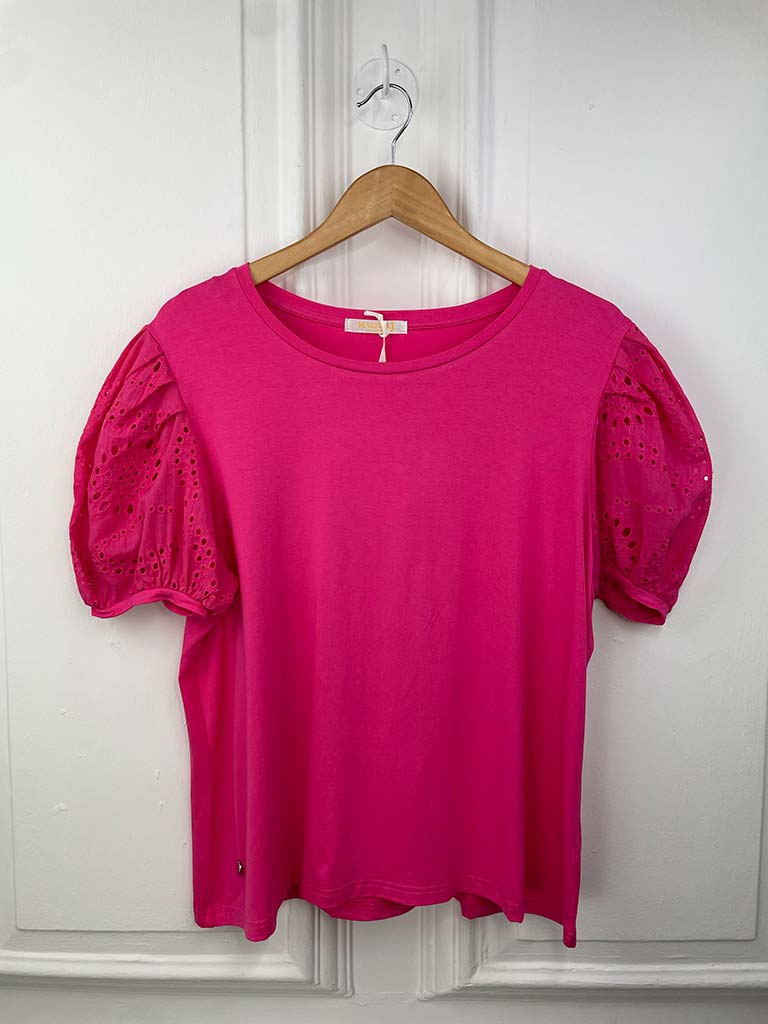 Malissa J Broderie Anglaise Balloon Sleeve Tee - Pink