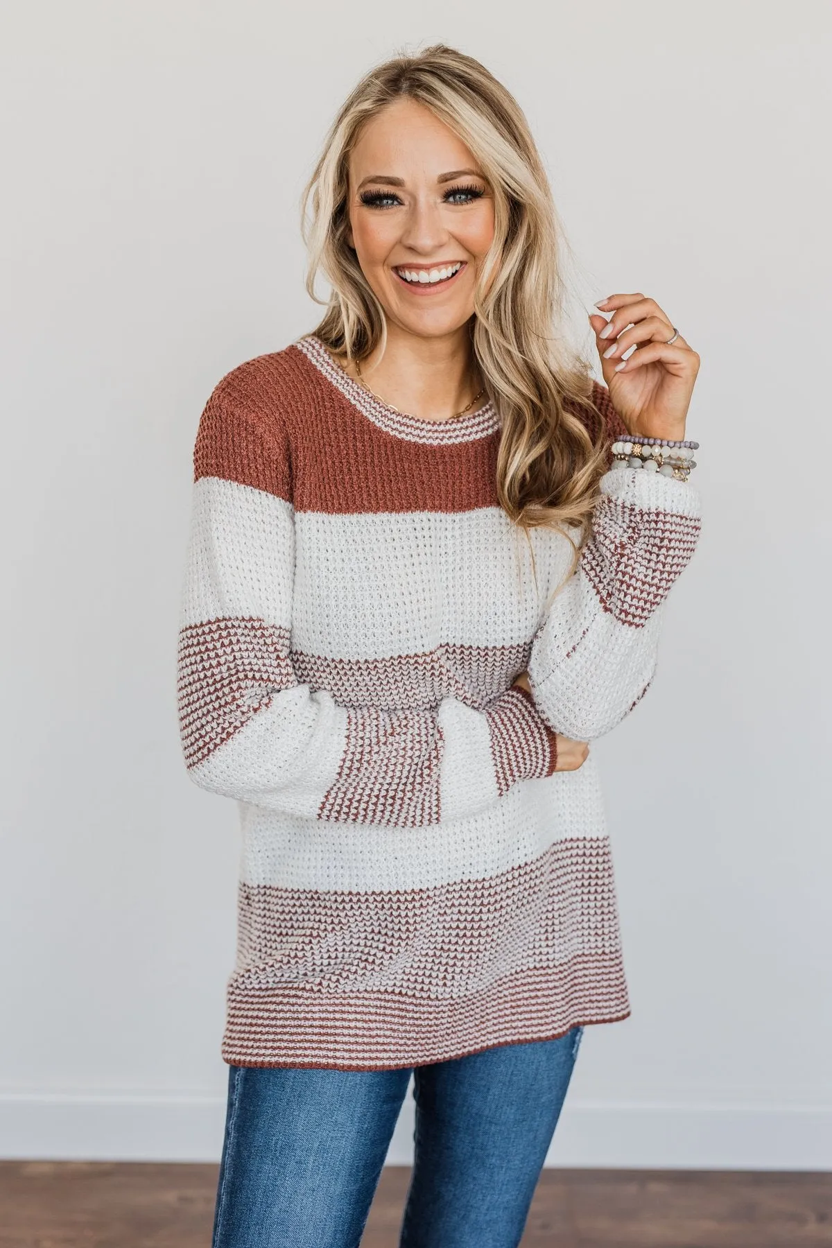 May We Meet Again Color Block Sweater- Off-White & Rust