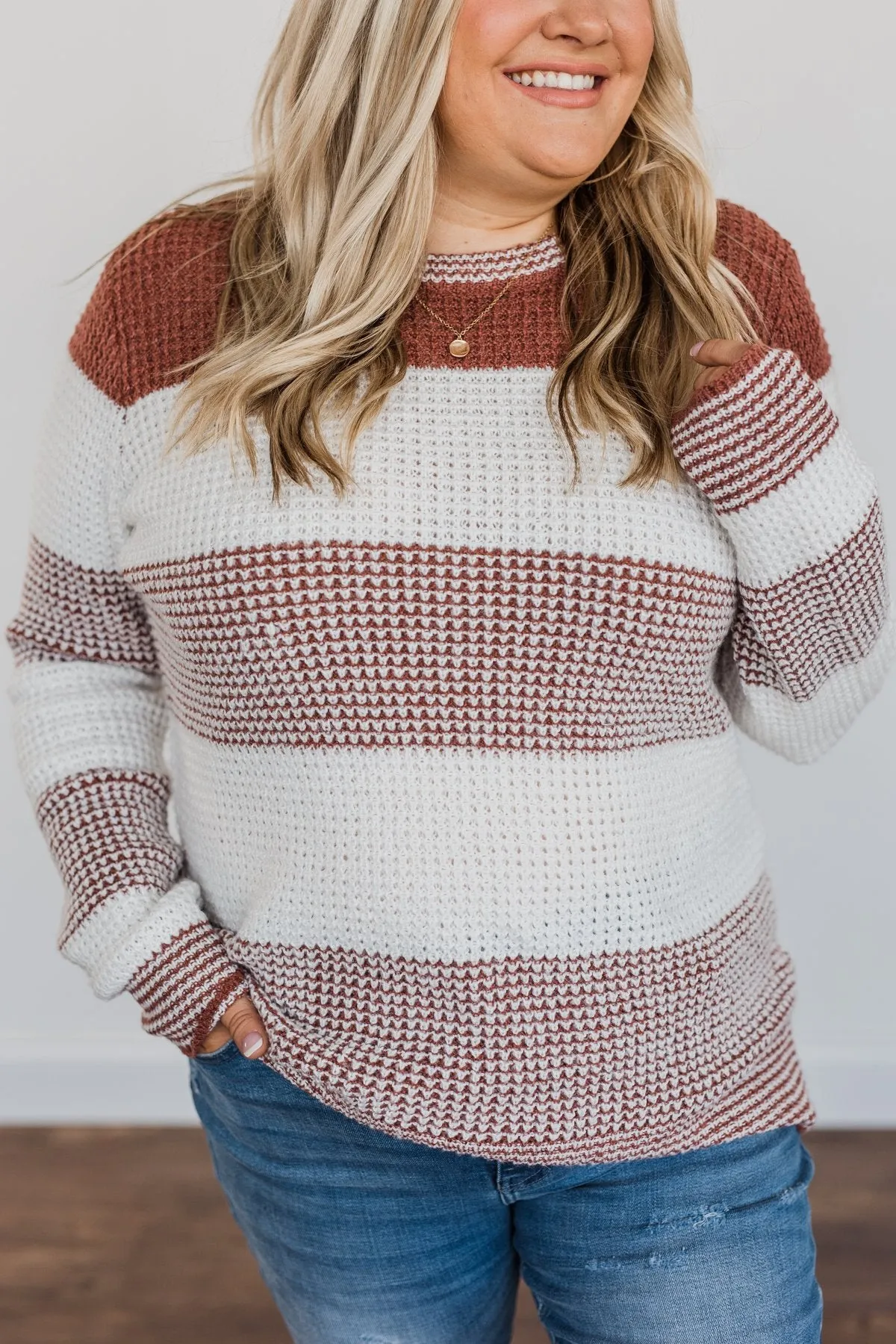 May We Meet Again Color Block Sweater- Off-White & Rust