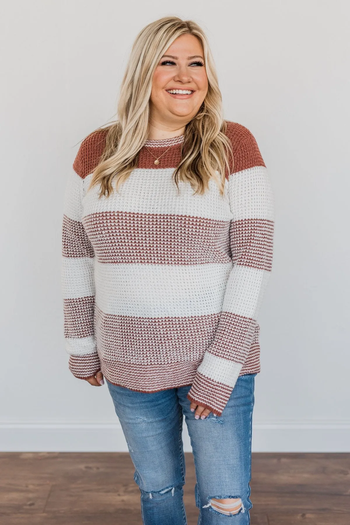 May We Meet Again Color Block Sweater- Off-White & Rust