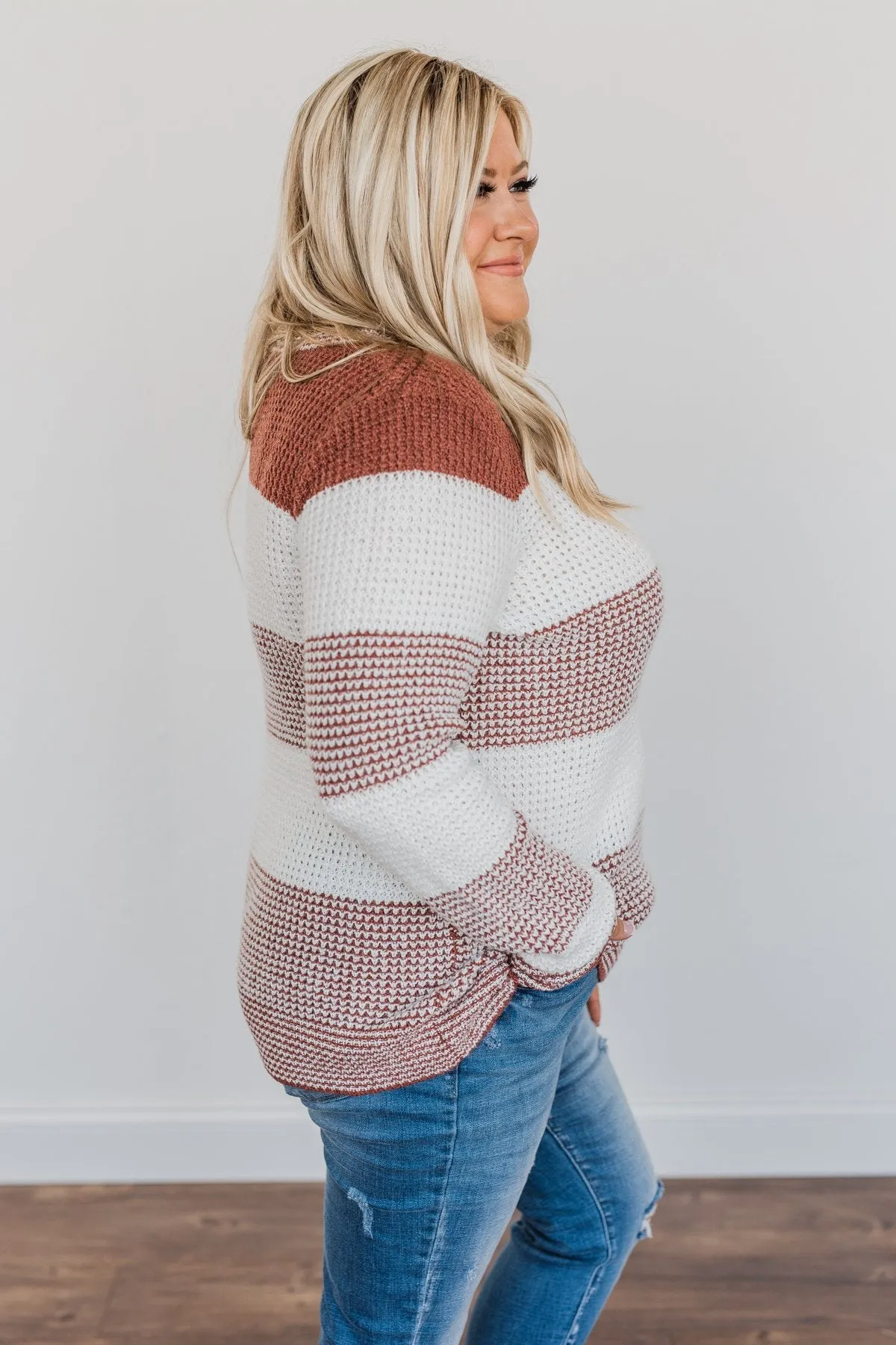 May We Meet Again Color Block Sweater- Off-White & Rust