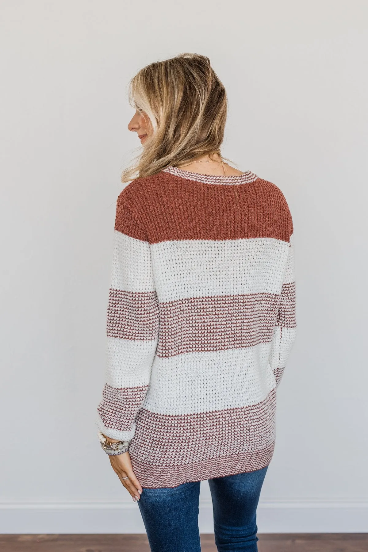 May We Meet Again Color Block Sweater- Off-White & Rust