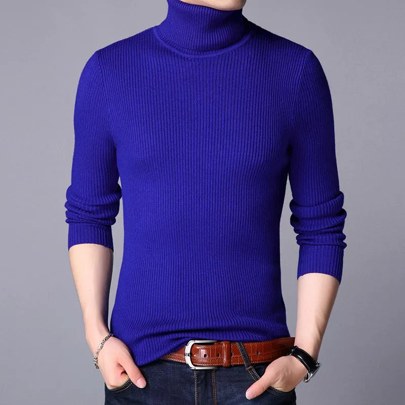 Men's Casual Fashion Solid Color Warm Knit Turtle Neck Sweater