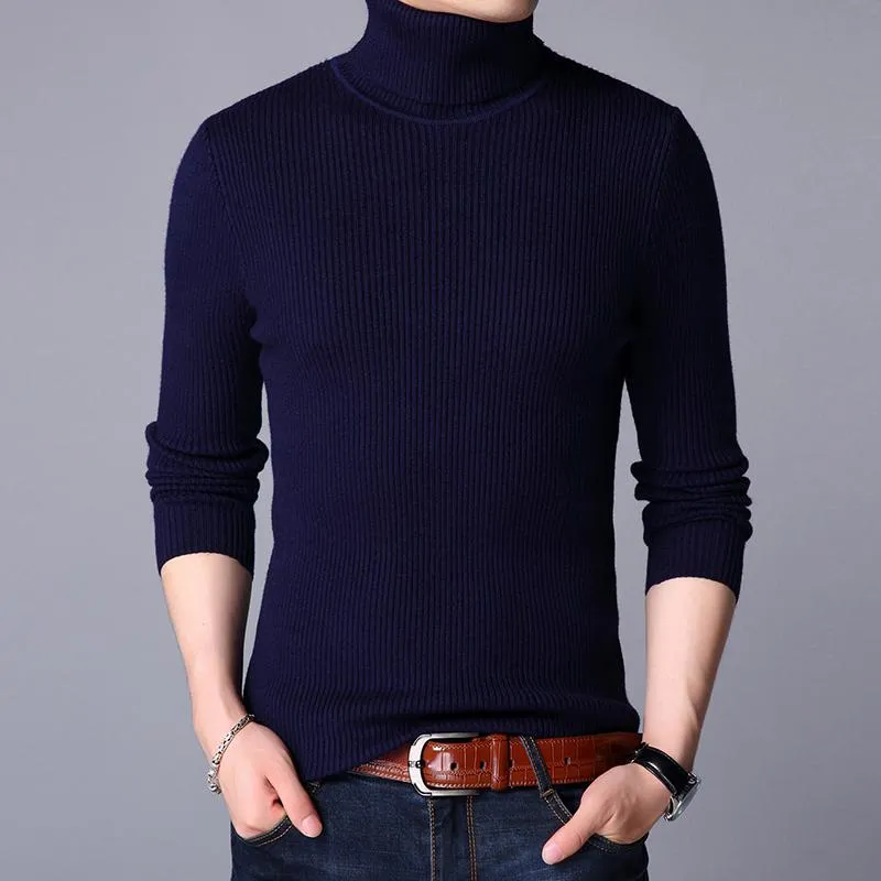 Men's Casual Fashion Solid Color Warm Knit Turtle Neck Sweater