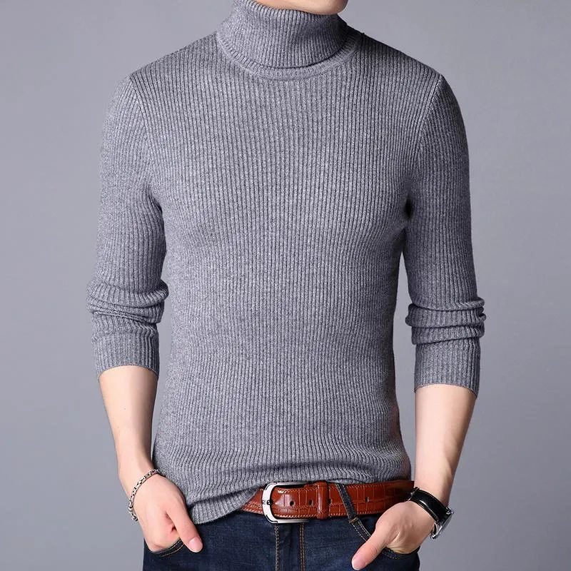 Men's Casual Fashion Solid Color Warm Knit Turtle Neck Sweater