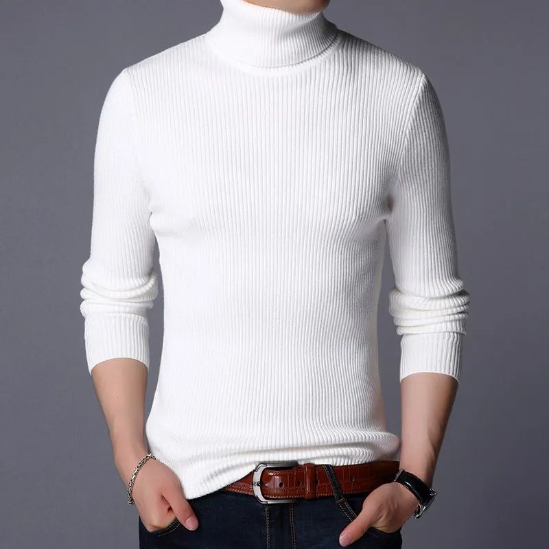 Men's Casual Fashion Solid Color Warm Knit Turtle Neck Sweater