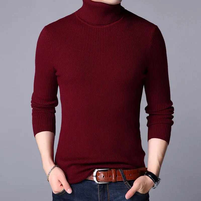 Men's Casual Fashion Solid Color Warm Knit Turtle Neck Sweater