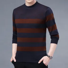 Men's Casual O-Neck Winter Warm Striped Knitted Pullover Sweater