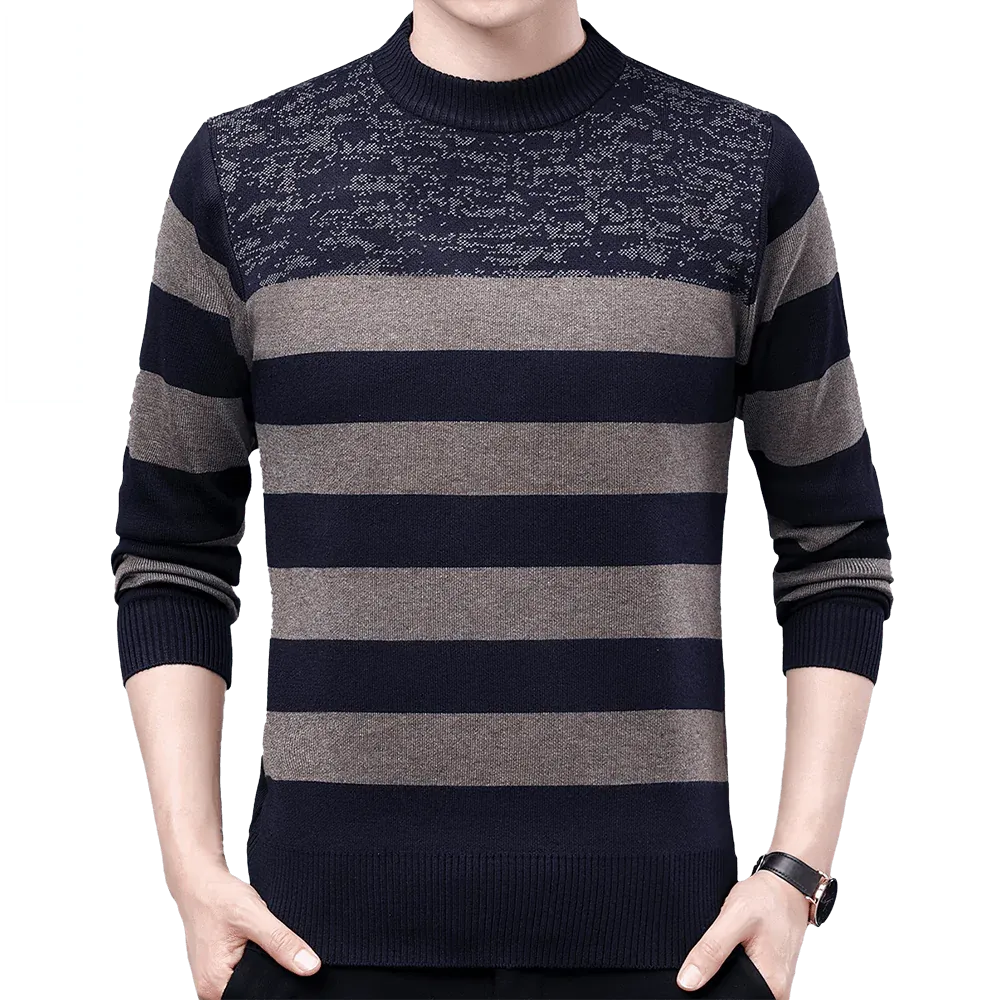 Men's Casual O-Neck Winter Warm Striped Knitted Pullover Sweater