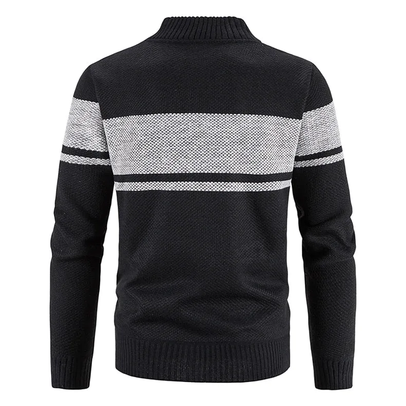 Men's Casual Patchwork O-Neck Computer Knitted Zipper Cardigan Sweater