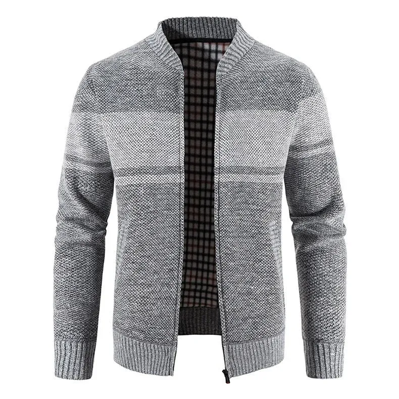 Men's Casual Patchwork O-Neck Computer Knitted Zipper Cardigan Sweater