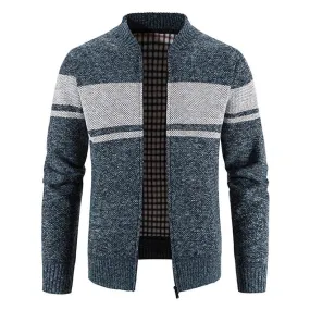 Men's Casual Patchwork O-Neck Computer Knitted Zipper Cardigan Sweater