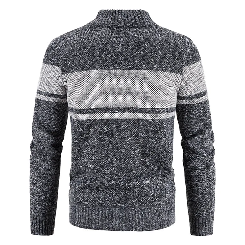 Men's Casual Patchwork O-Neck Computer Knitted Zipper Cardigan Sweater