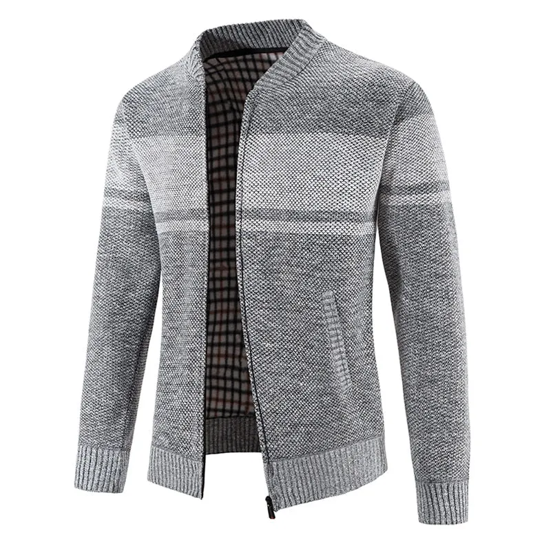 Men's Casual Patchwork O-Neck Computer Knitted Zipper Cardigan Sweater