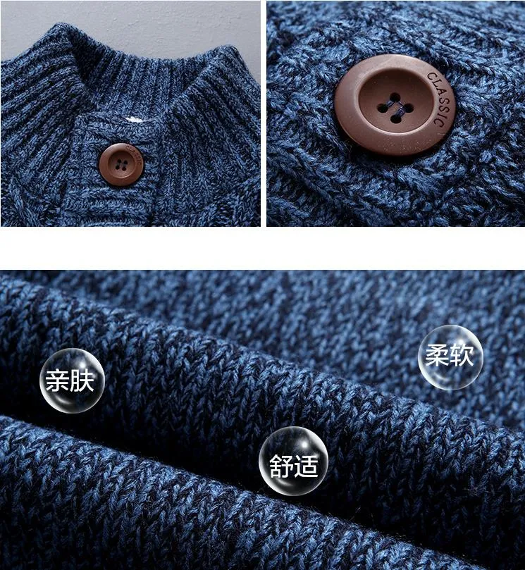 Men's Geometric Pattern Thicken O-Neck Knitted Tide Cardigans Sweater