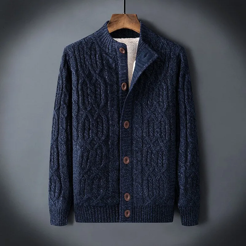 Men's Geometric Pattern Thicken O-Neck Knitted Tide Cardigans Sweater