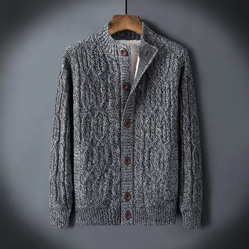 Men's Geometric Pattern Thicken O-Neck Knitted Tide Cardigans Sweater