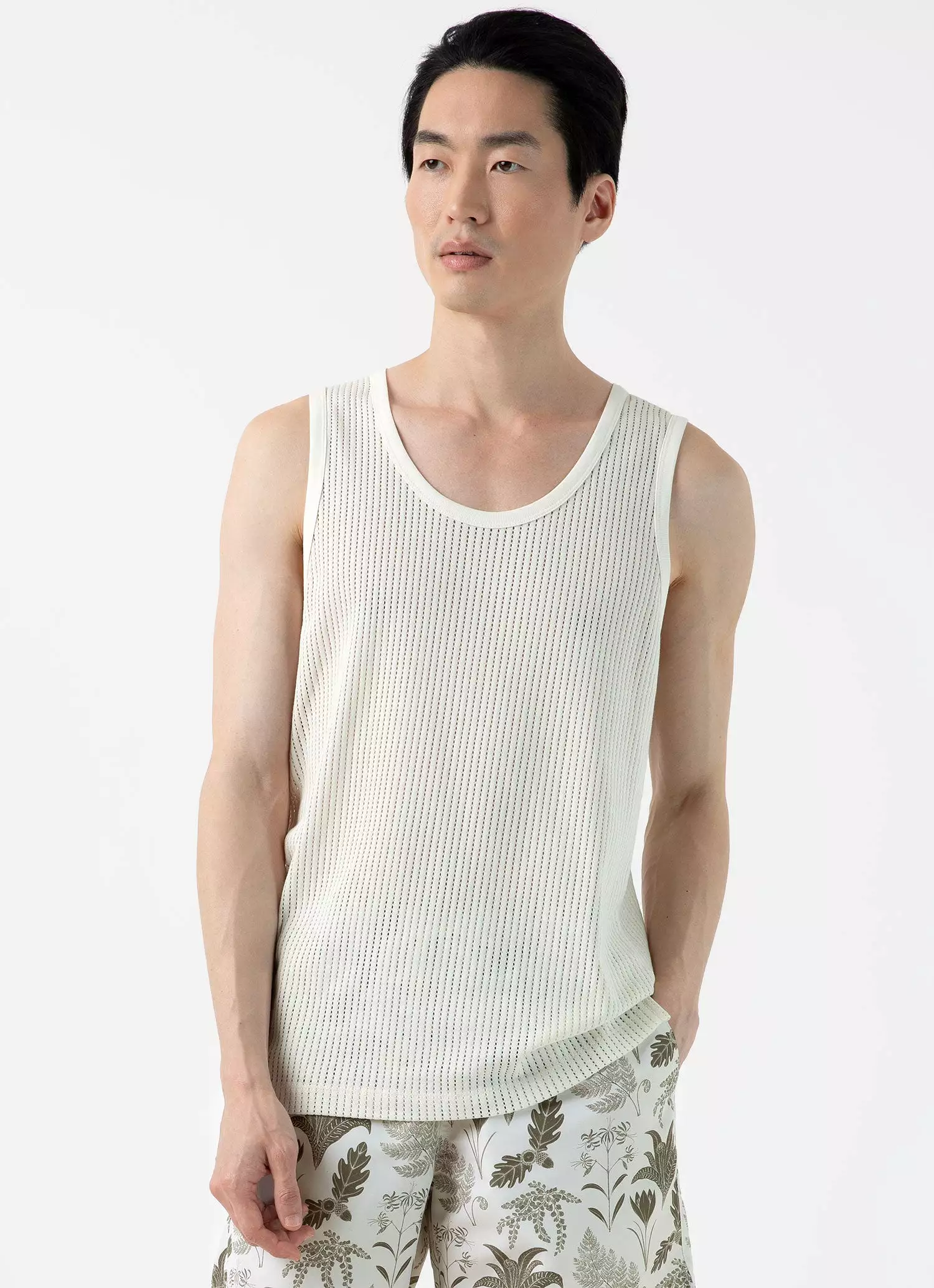 Men's Linear Mesh Tank Top in Ecru