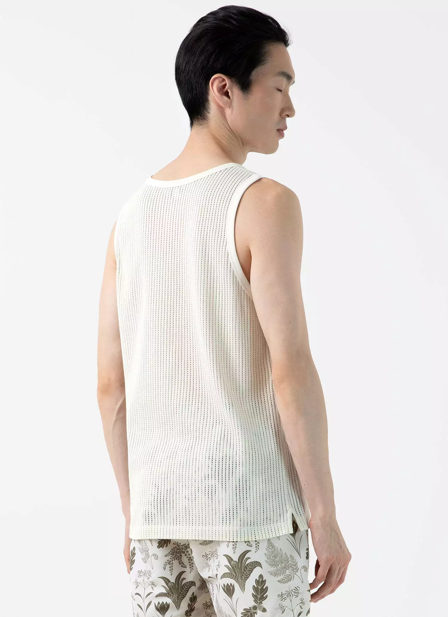 Men's Linear Mesh Tank Top in Ecru