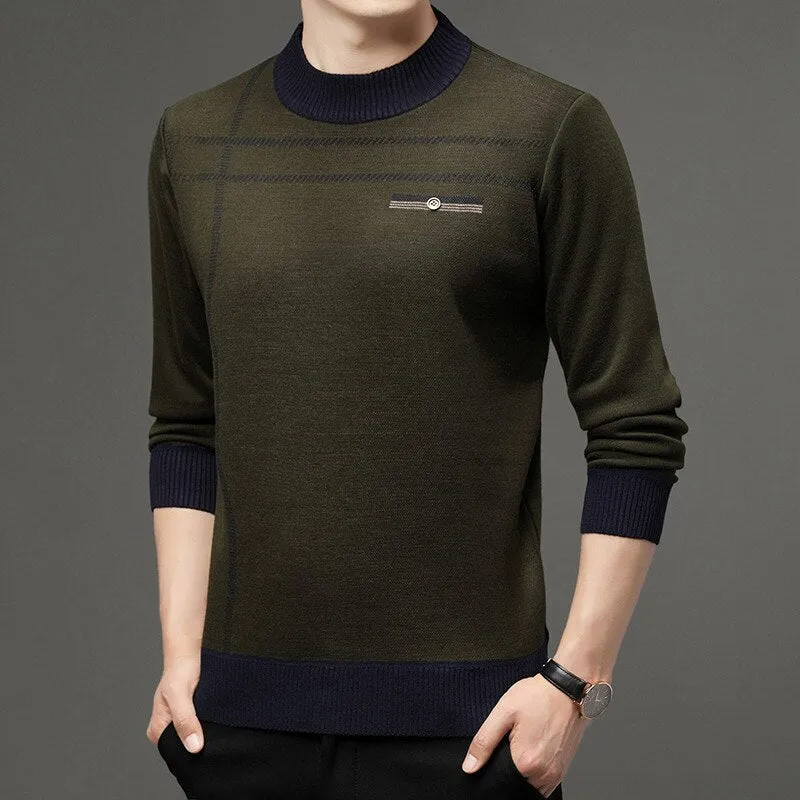 Men's Standard Wool Thick Winter Warm Striped Knitted Pullover Sweater