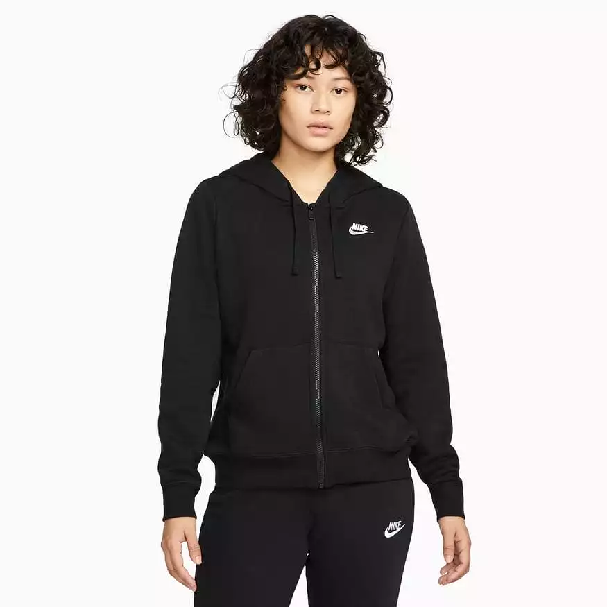 NIKE WOMEN'S SPORTSWEAR CLUB FLEECE BLACK FULL-ZIP JACKET