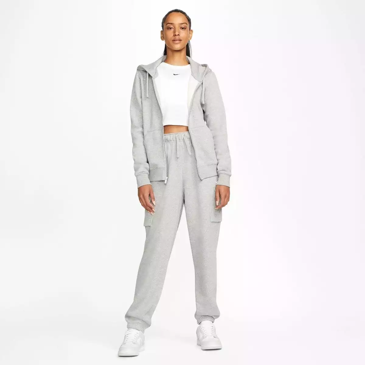 NIKE WOMEN'S SPORTSWEAR CLUB FLEECE GREY FULL-ZIP HOODED JACKET