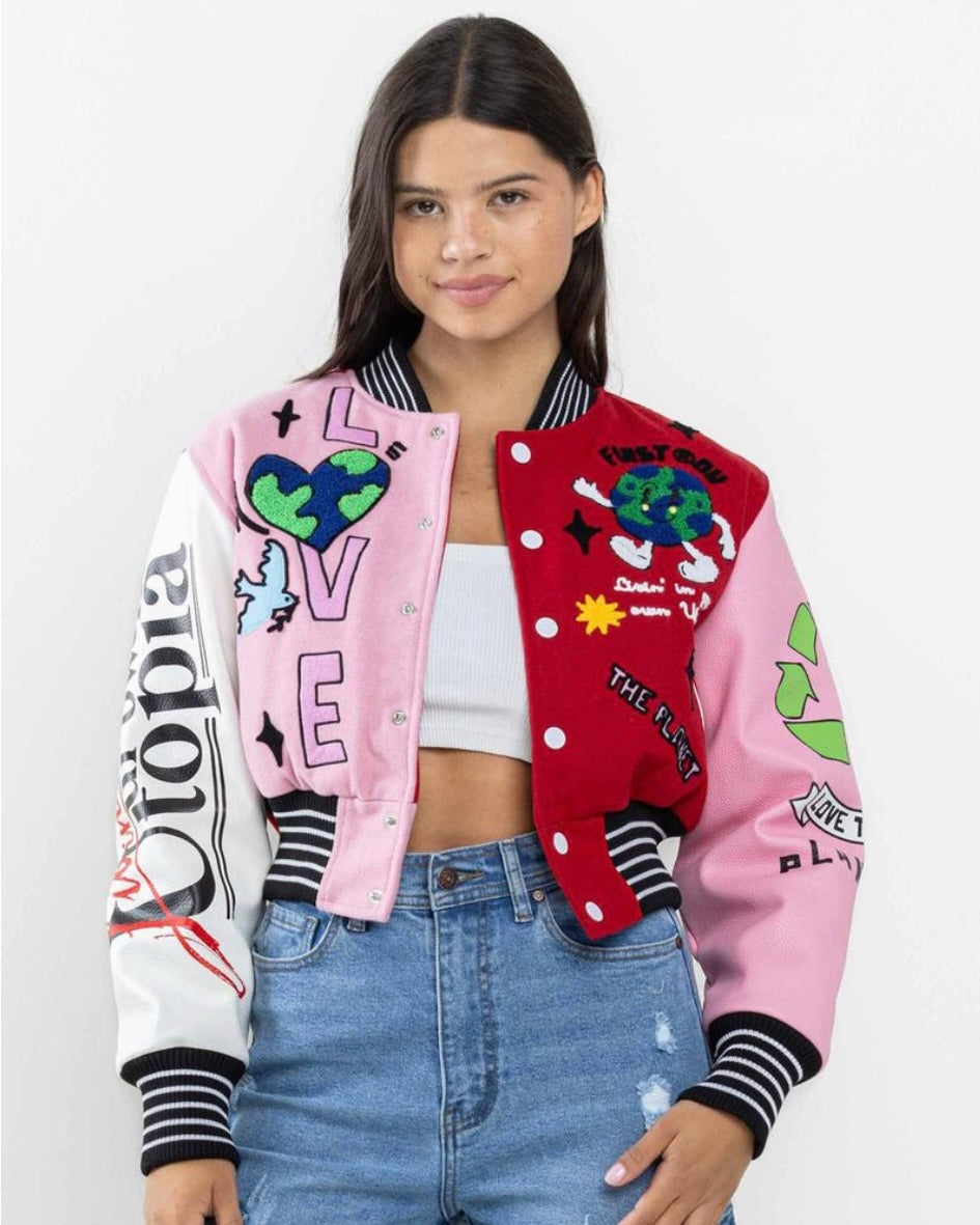 No. 1 Best Planet Cropped Varsity Jacket