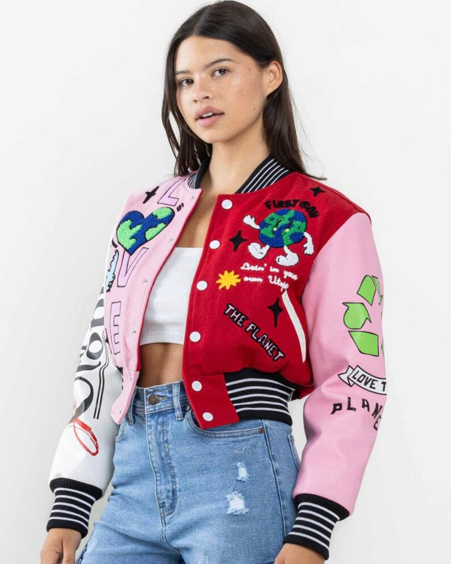 No. 1 Best Planet Cropped Varsity Jacket