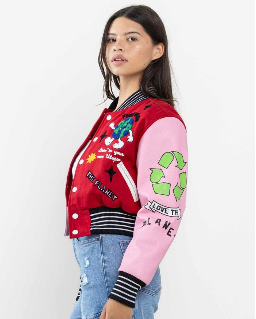 No. 1 Best Planet Cropped Varsity Jacket