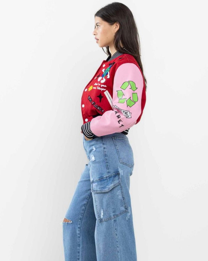 No. 1 Best Planet Cropped Varsity Jacket