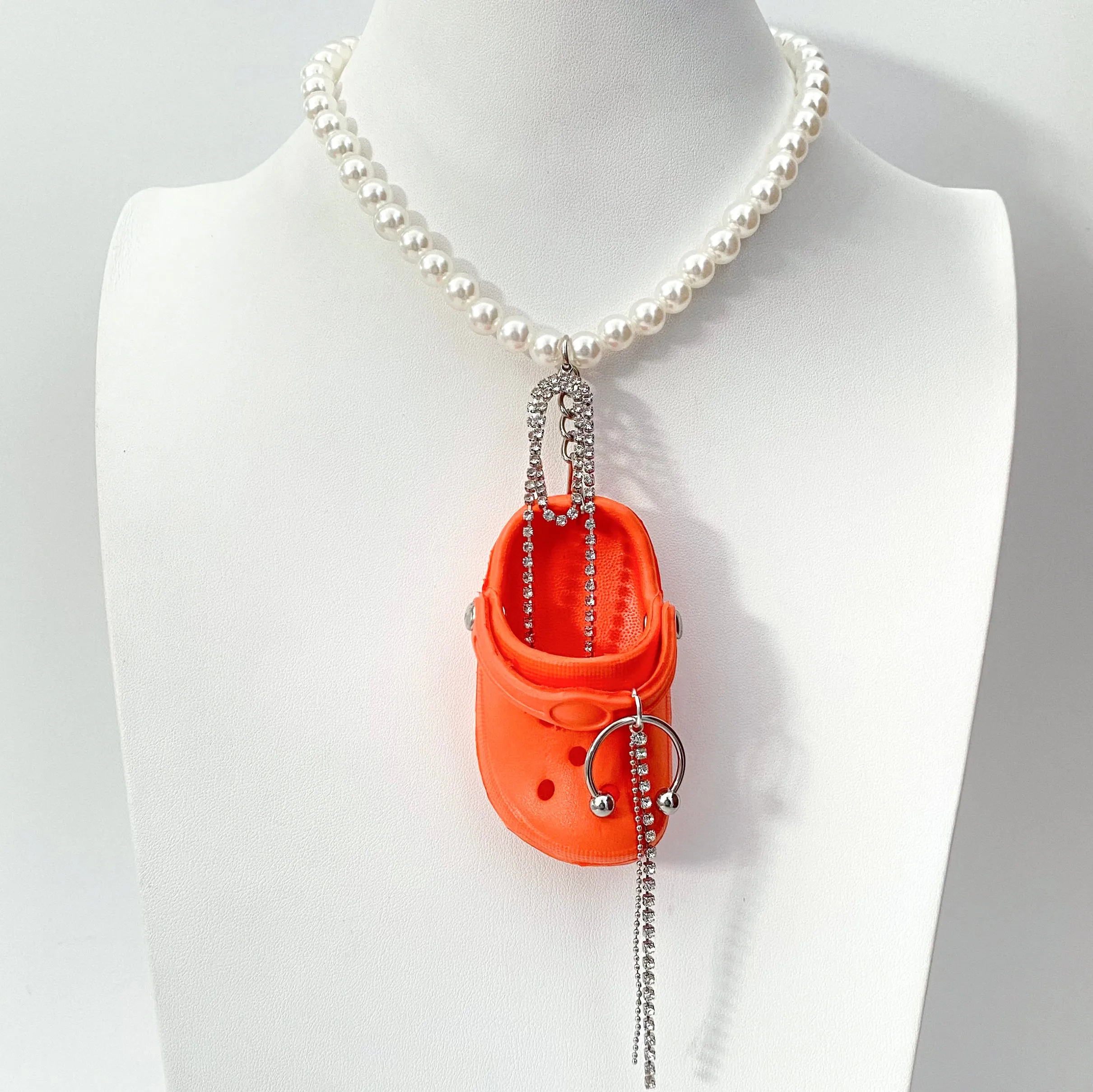 Orange Bedazzled Mini Croc Necklace