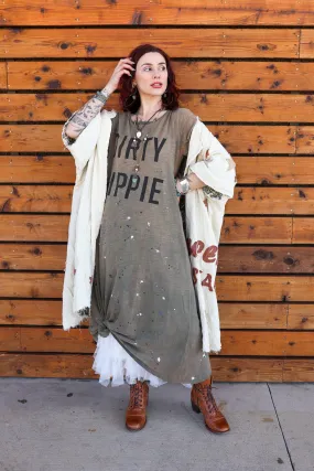 Paint Splattered Dirty Hippie Dress in Vintage Olive