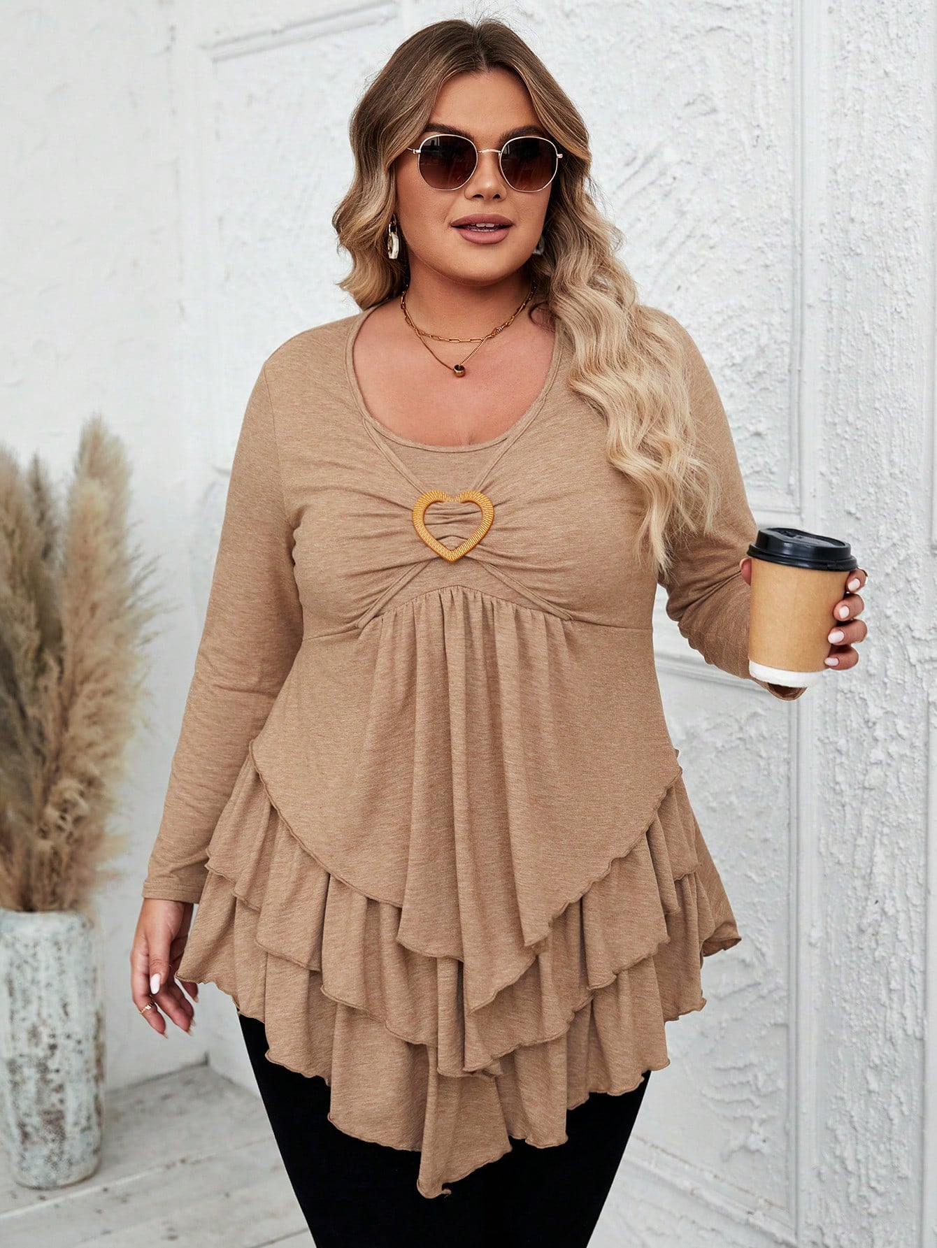 Plus Size Multi-layer Ruffled Hem T-shirt