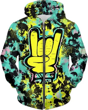 Rock On Hand Pop Art Zip-Up  Hoodie