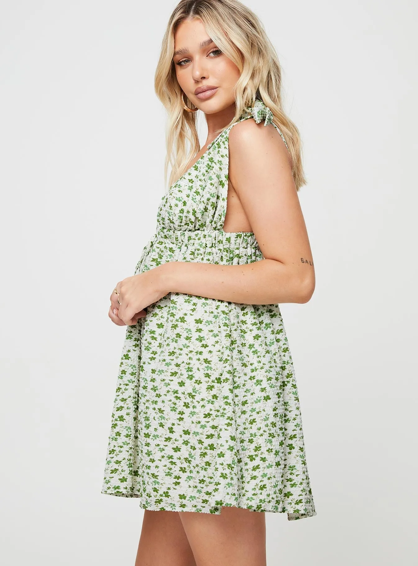 Seersucker Mini Dress Green Multi