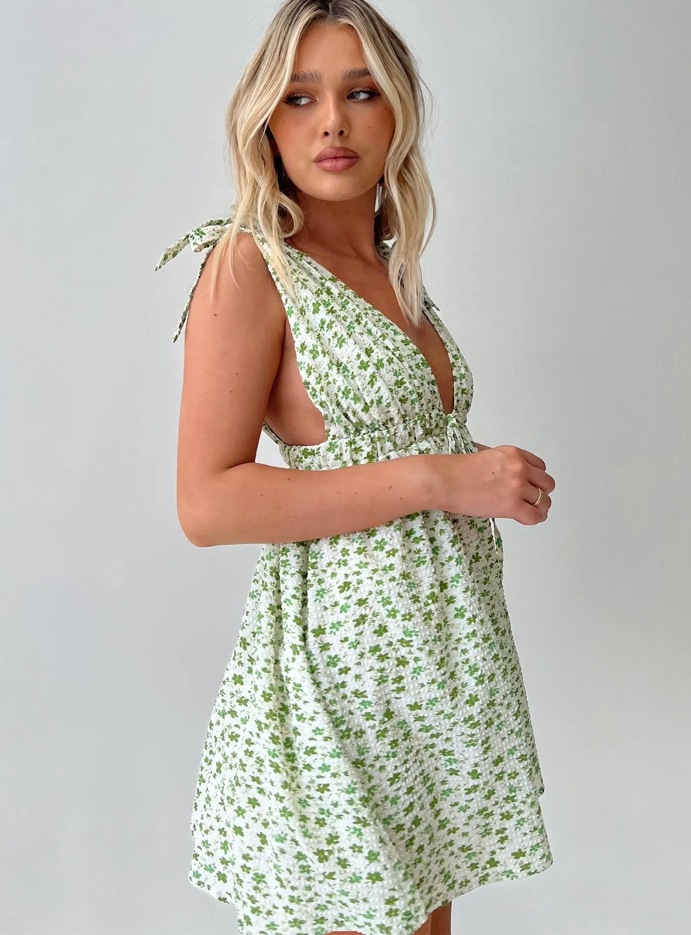 Seersucker Mini Dress Green Multi