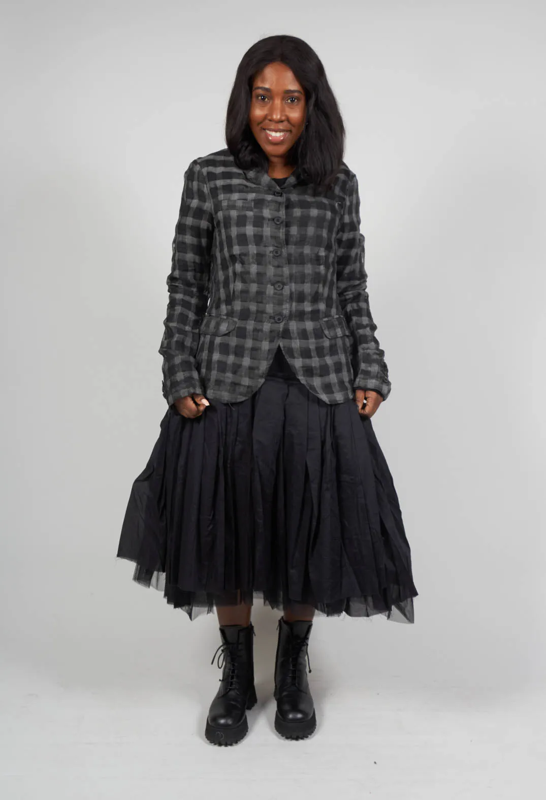 Sheer Fitted Jacket in Black Check