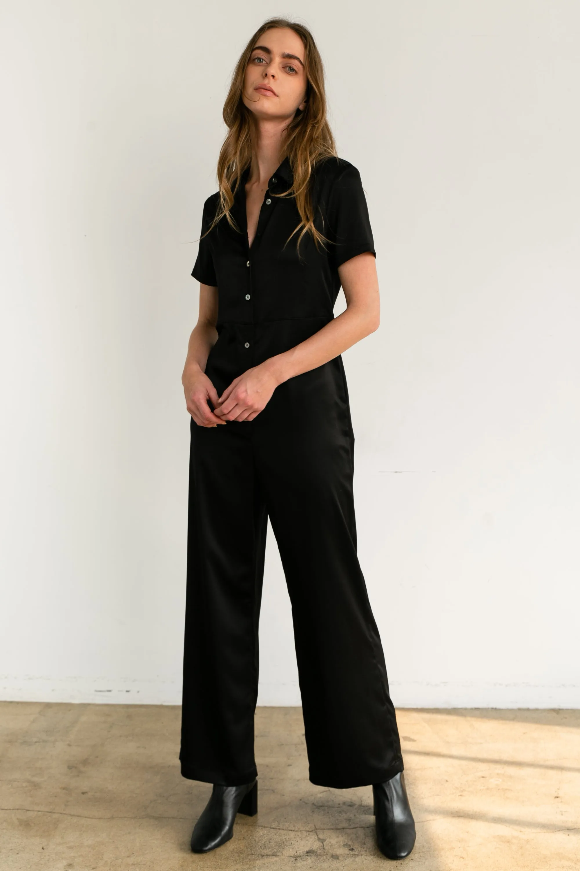 Short Sleeve Wide Leg Jumpsuit