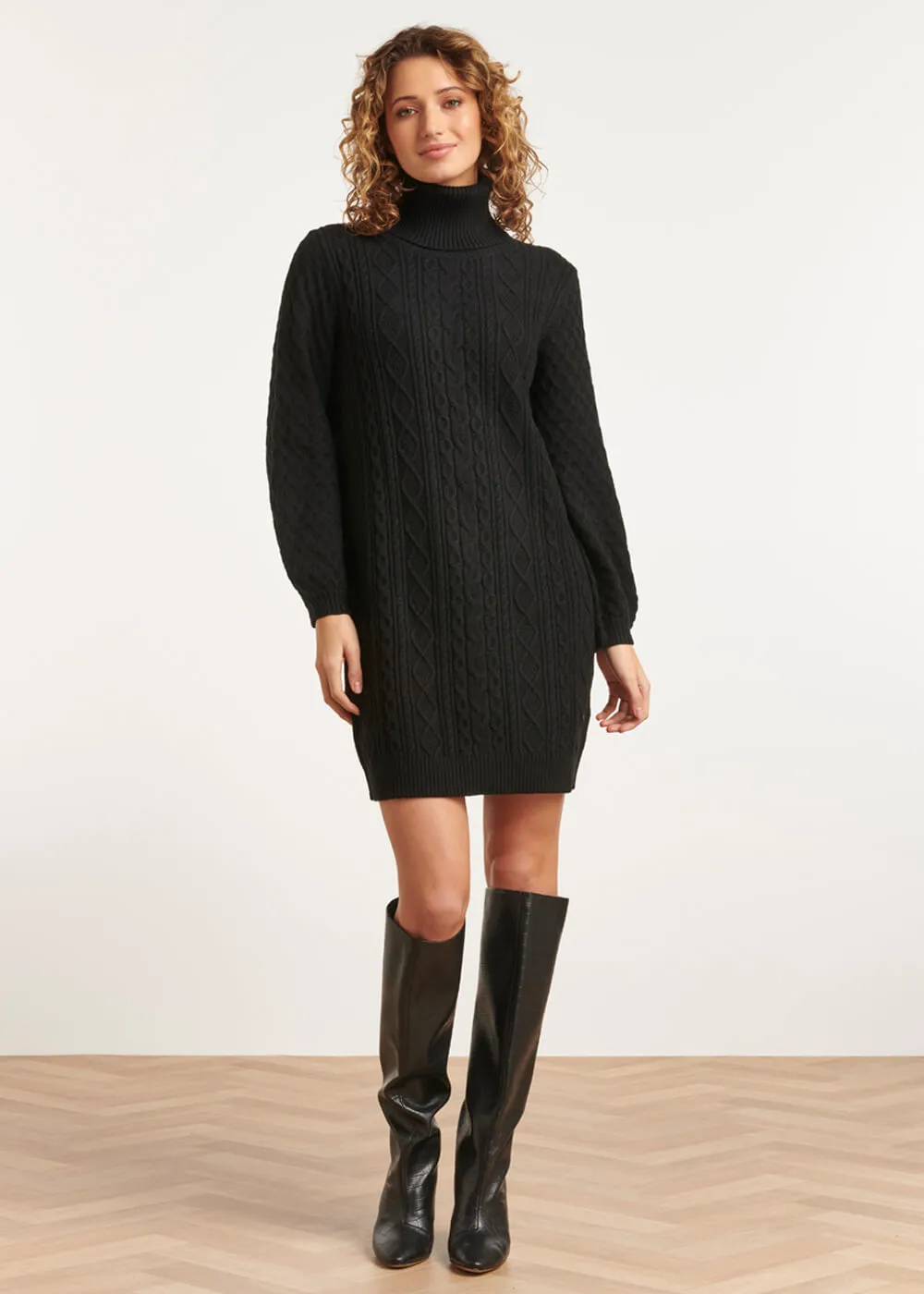 Smashed Lemon Cozy Cuddles 70's Knitted Dress Black