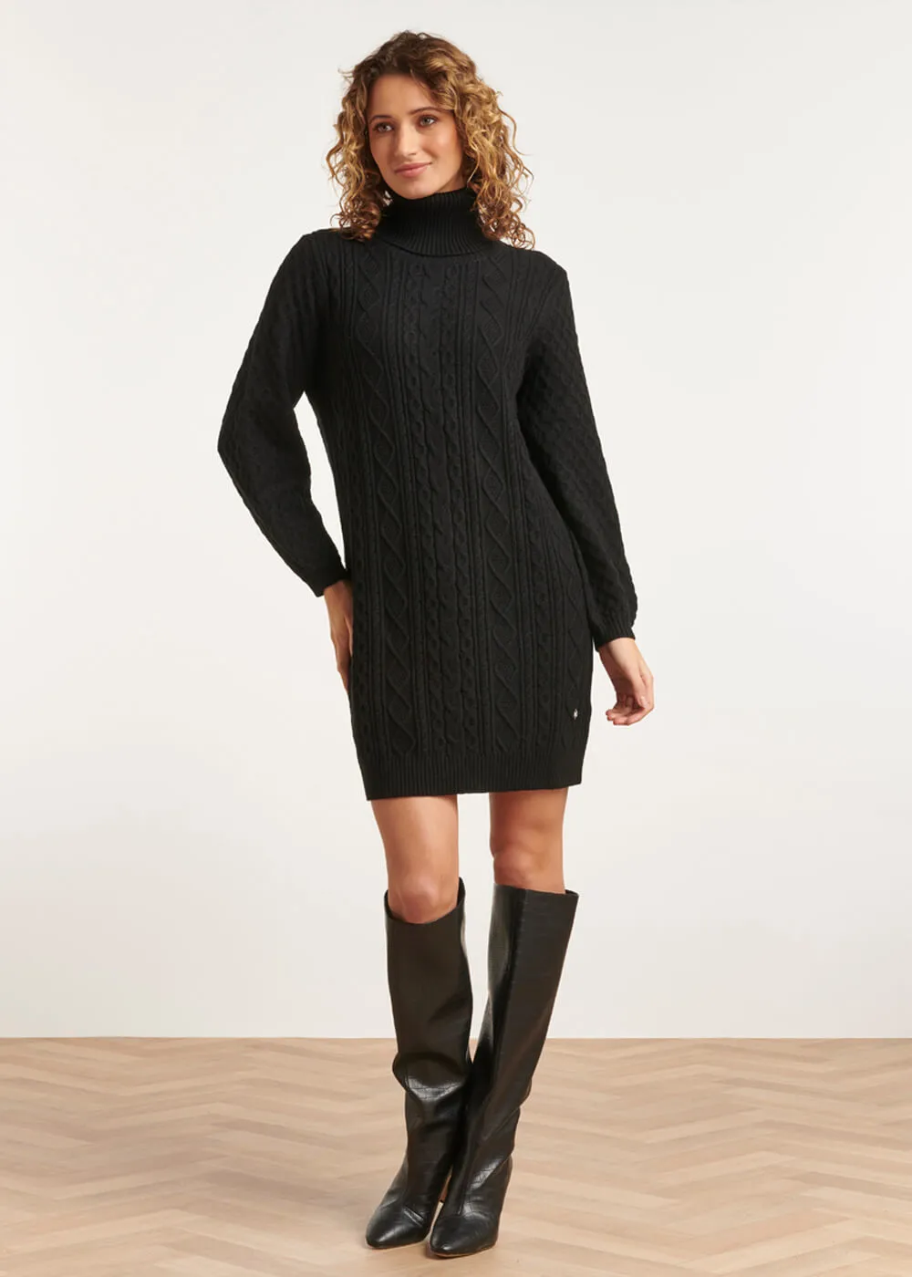 Smashed Lemon Cozy Cuddles 70's Knitted Dress Black