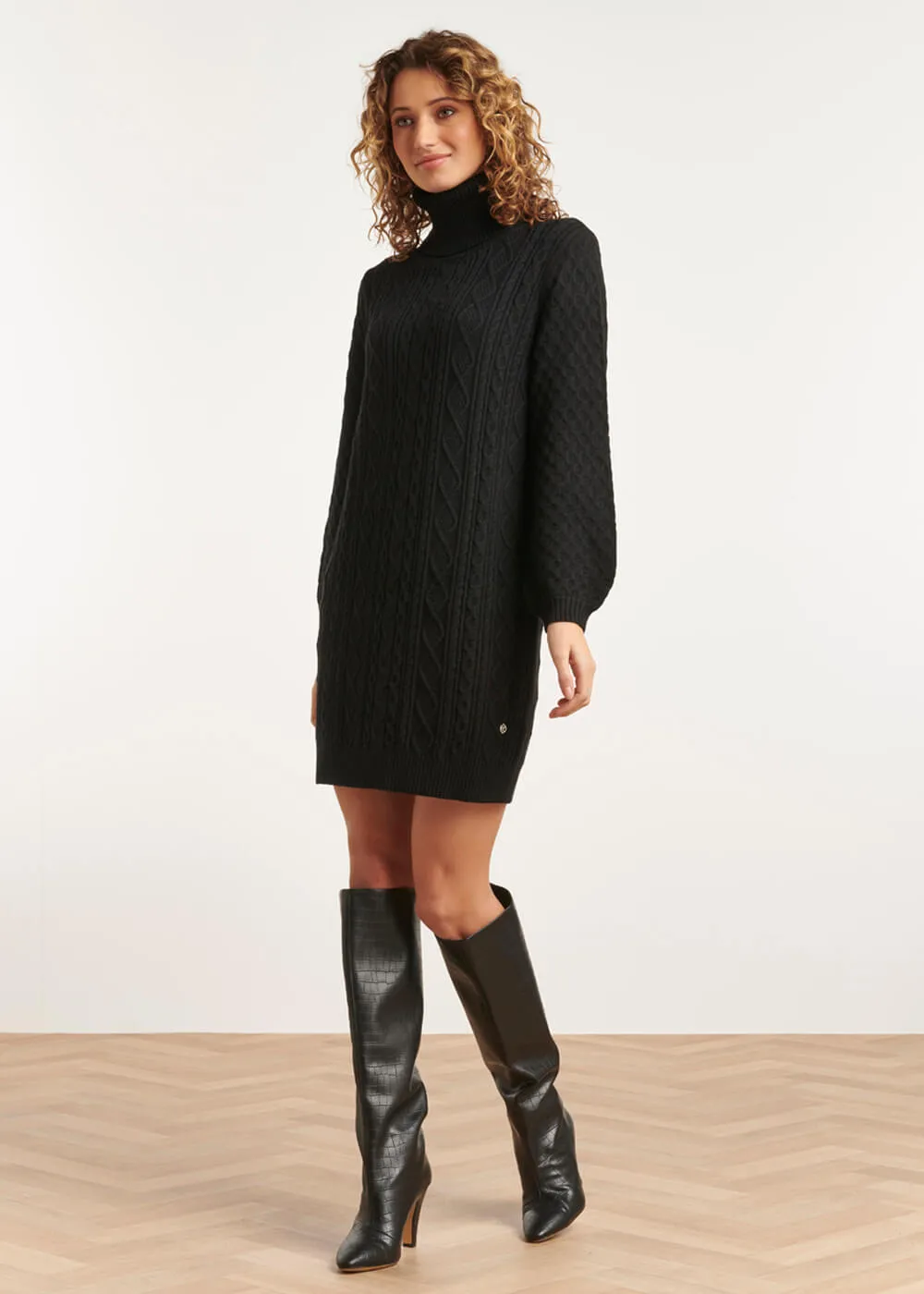 Smashed Lemon Cozy Cuddles 70's Knitted Dress Black