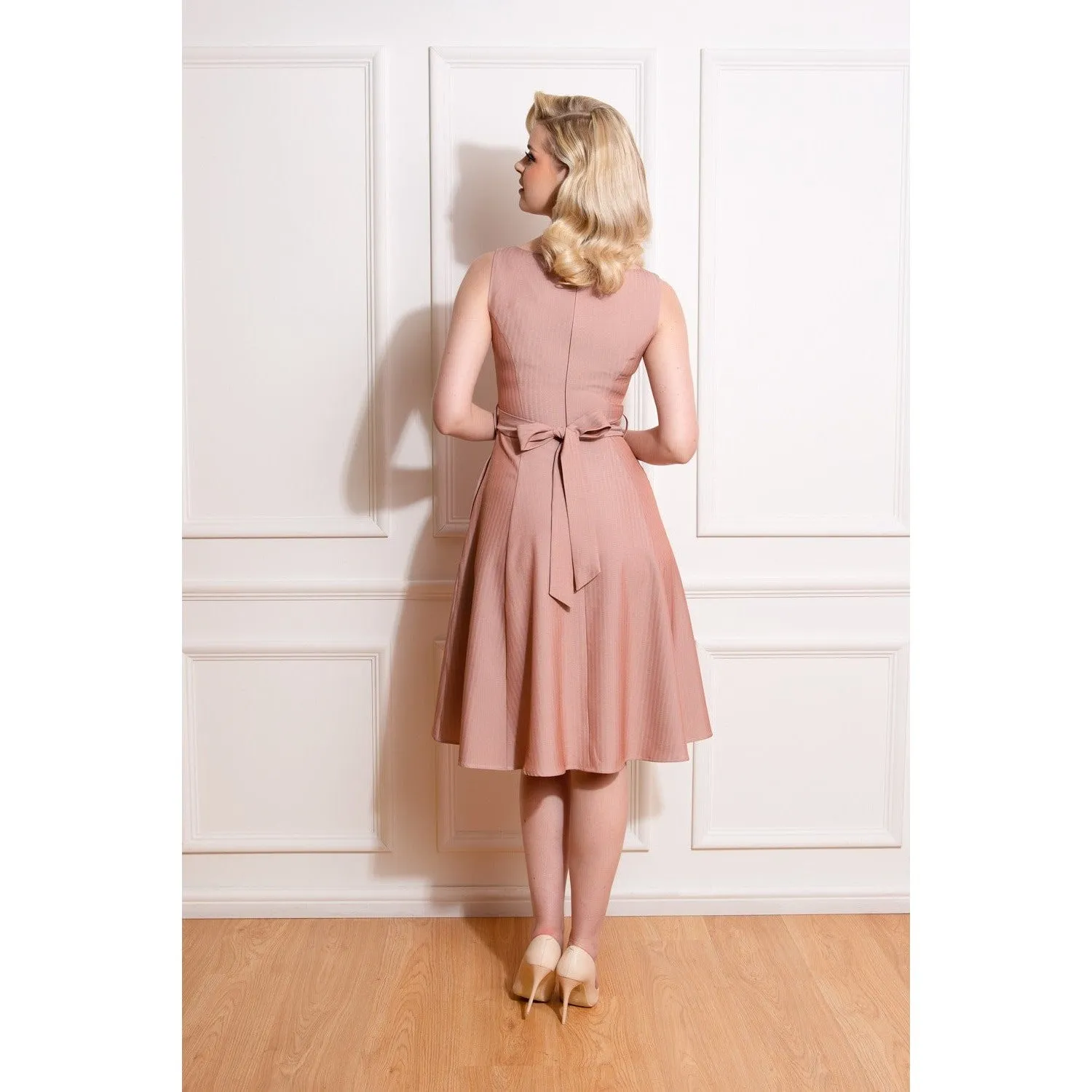 Soft Pink Sleeveless V Neck Summer Swing Dress