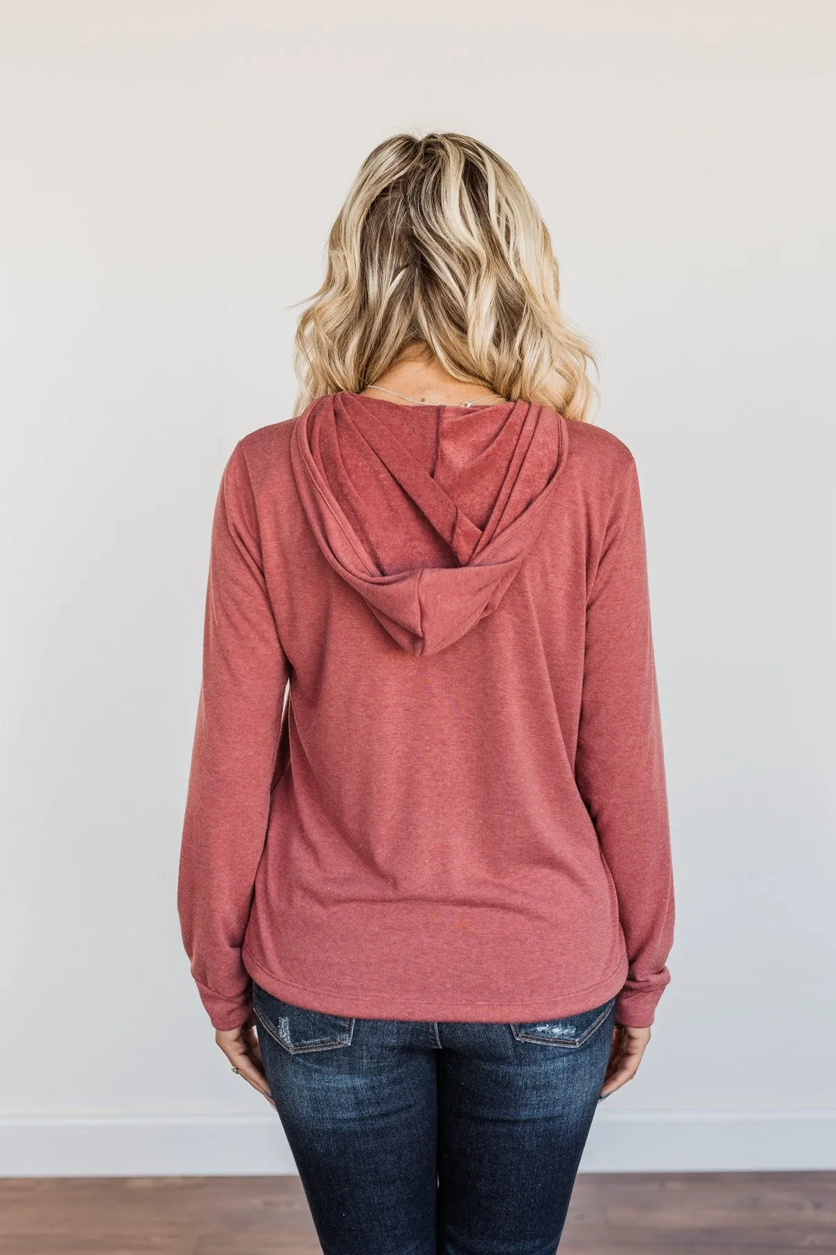 Spice It Up V-Neck Hoodie- Dusty Brick