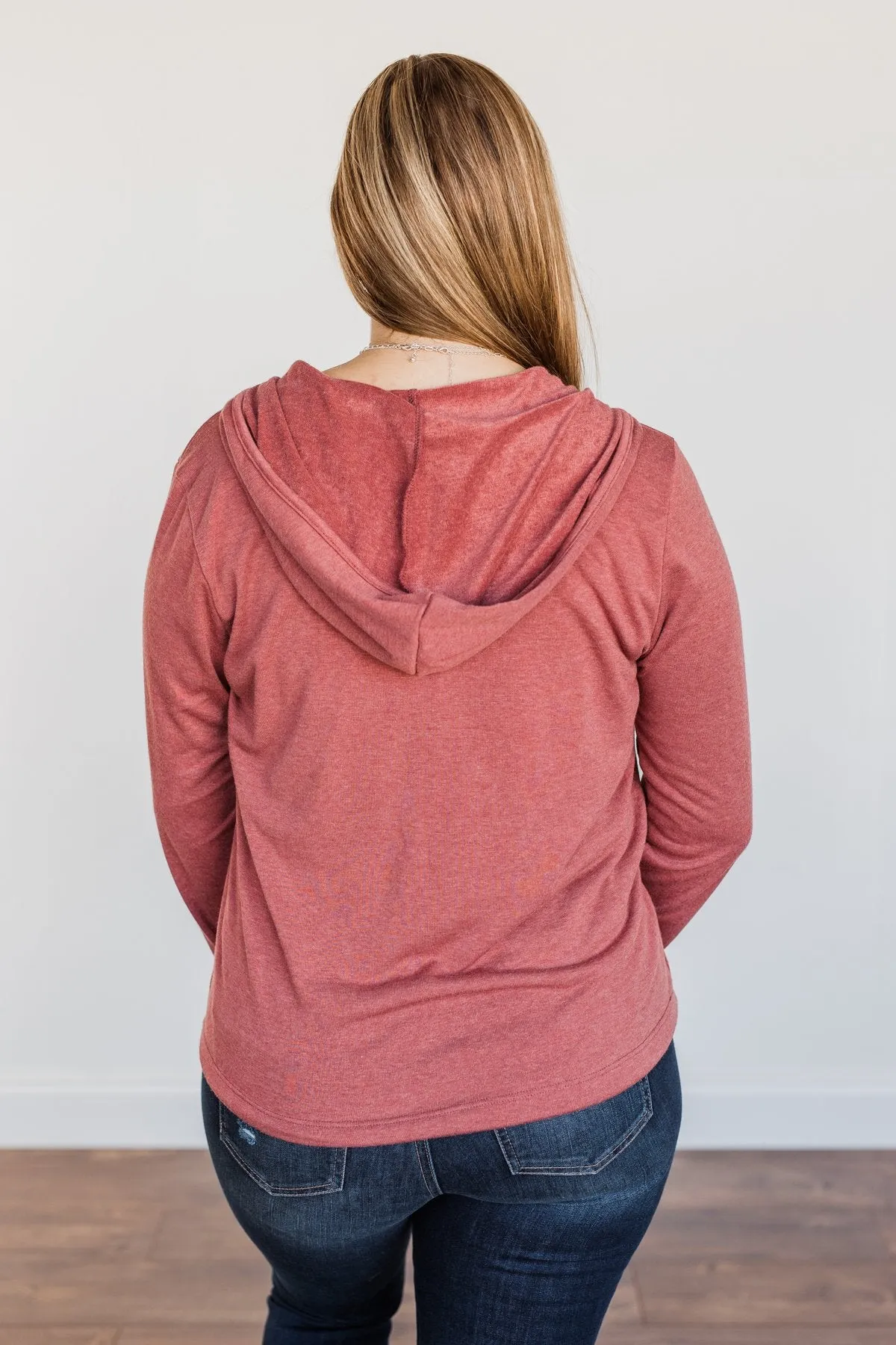 Spice It Up V-Neck Hoodie- Dusty Brick